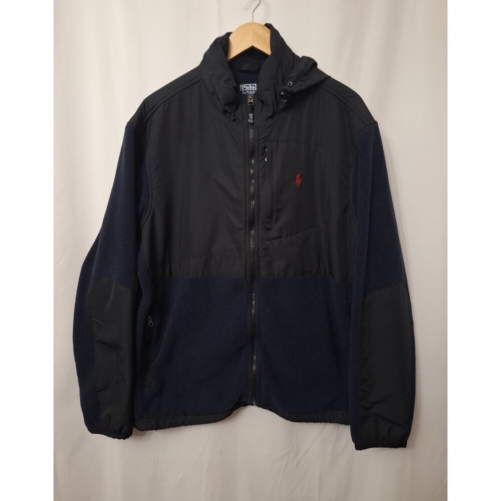 Vtg Polo Ralph Lauren Full Zip Fleece Jacket Mens XL Black Y2K Polartec Hooded